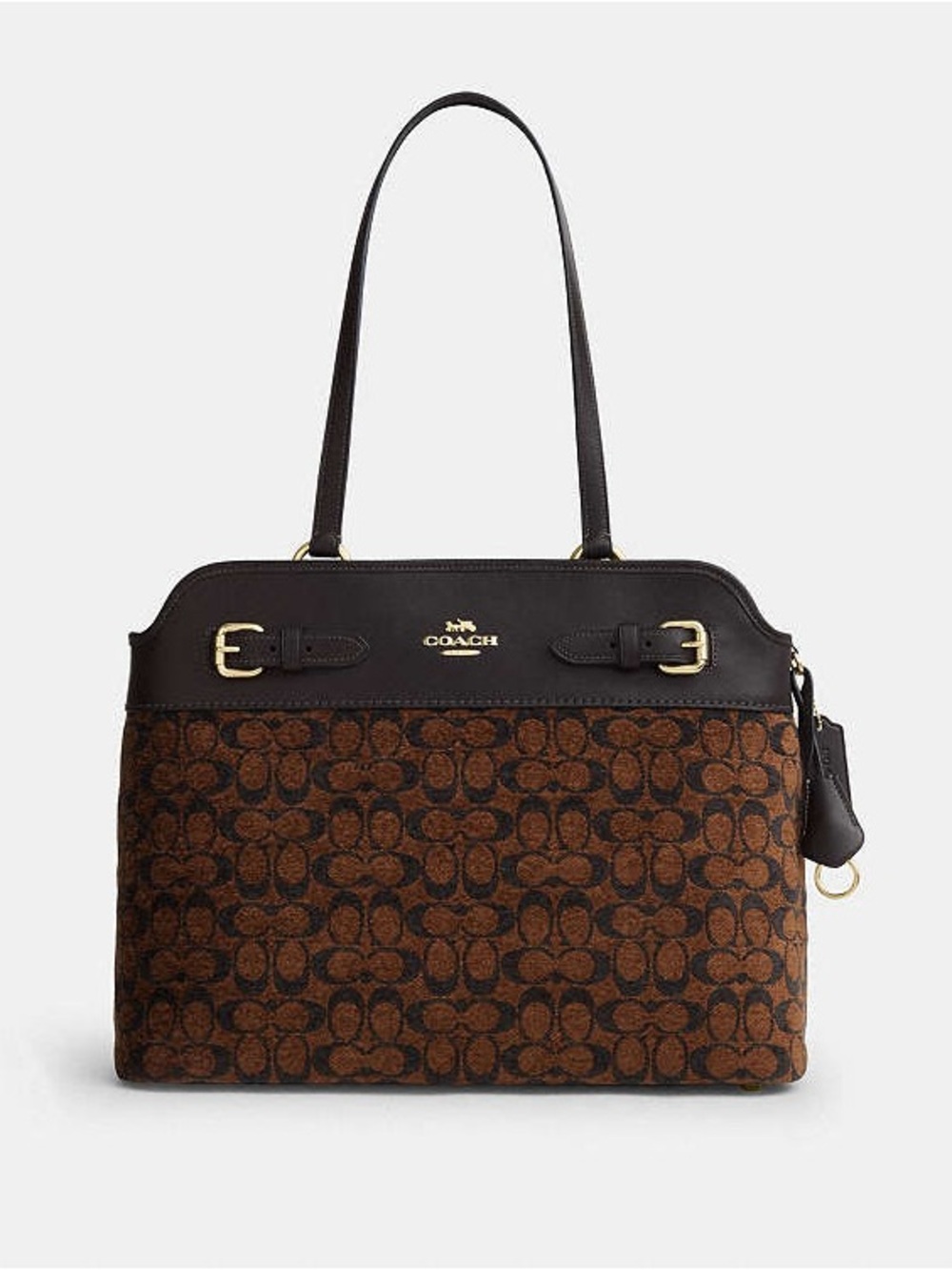 Coach Easton Brown Signature Monogram Satchel with Dark Chocolate Trim